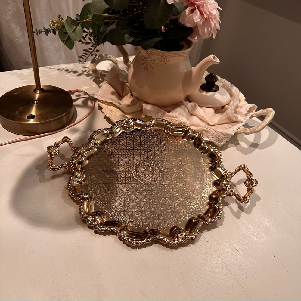 Gold Authentic Vintage Antique Serving Tray Shabby Chic Home Decor